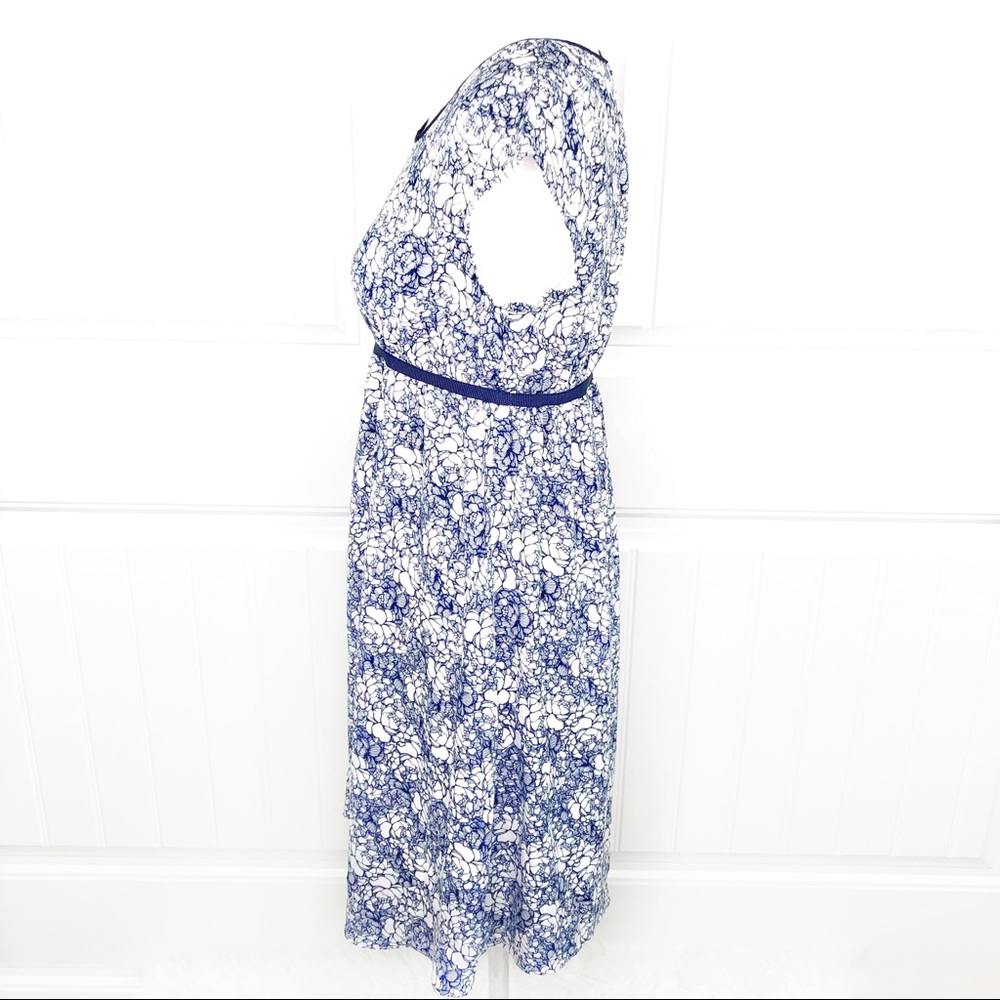 Ann Taylor Loft Blue Cream Floral Cap Sleeve Dress - Picture 2 of 4
